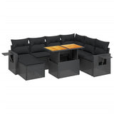 8 Piece Garden Sofa Set with Cushions Black Poly Rattan - Front View