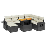 8 Piece Garden Sofa Set with Cushions Black Poly Rattan - Front View