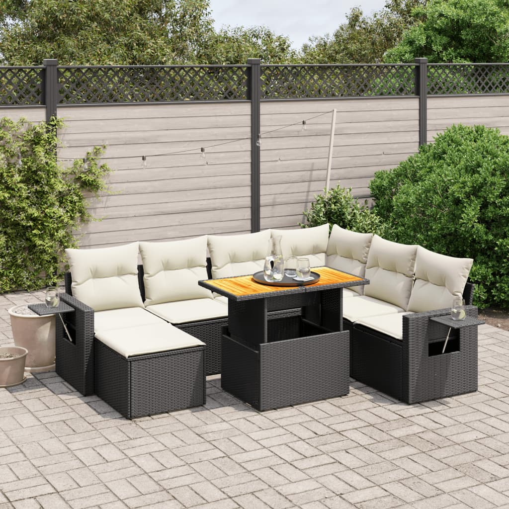 8 Piece Garden Sofa Set with Cushions Black Poly Rattan
