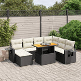 8 Piece Garden Sofa Set with Cushions Black Poly Rattan