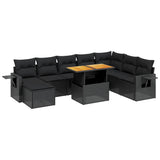 9 Piece Garden Sofa Set with Cushions Black Poly Rattan - Front View