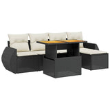 6 Piece Garden Sofa Set with Cushions Black Poly Rattan - Front View