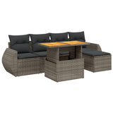 6 Piece Garden Sofa Set with Cushions Grey Poly Rattan - Front View