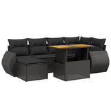 7 Piece Garden Sofa Set with Cushions Black Poly Rattan - Front View