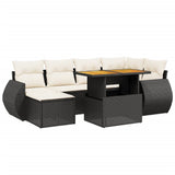 7 Piece Garden Sofa Set with Cushions Black Poly Rattan