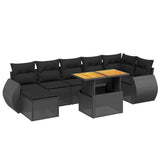 8 Piece Garden Sofa Set with Cushions Black Poly Rattan - Front View