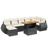 8 Piece Garden Sofa Set with Cushions Black Poly Rattan - Front View