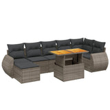 8 Piece Garden Sofa Set with Cushions Grey Poly Rattan - Front View