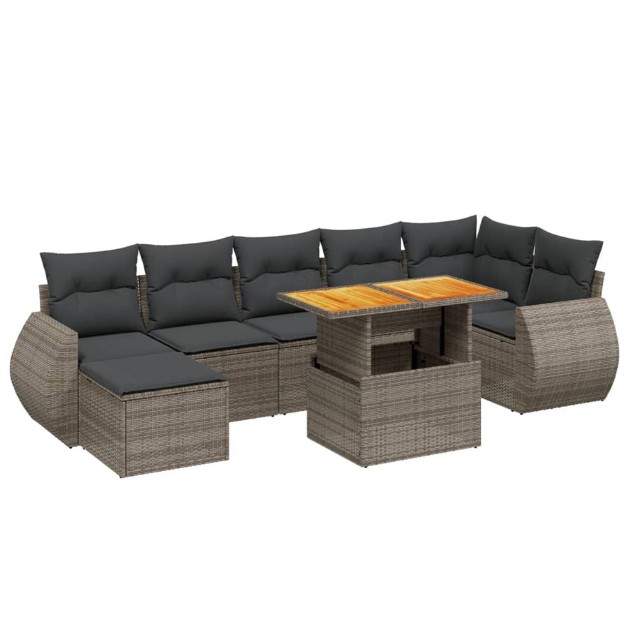 8 Piece Garden Sofa Set with Cushions Grey Poly Rattan
