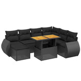 8 Piece Garden Sofa Set with Cushions Black Poly Rattan - Front View