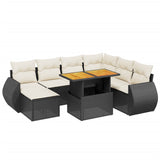8 Piece Garden Sofa Set with Cushions Black Poly Rattan - Front View