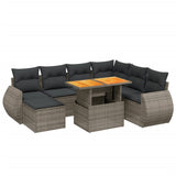 8 Piece Garden Sofa Set with Cushions Grey Poly Rattan - Front View