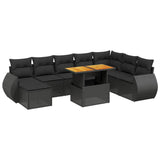 9 Piece Garden Sofa Set with Cushions Black Poly Rattan - Front View