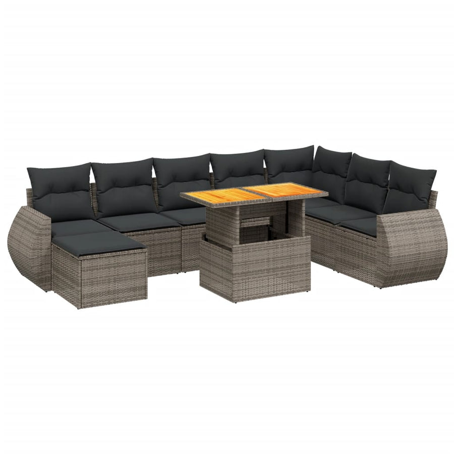 9 Piece Garden Sofa Set with Cushions Grey Poly Rattan