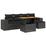 6 Piece Garden Sofa Set with Cushions Black Poly Rattan - Front View