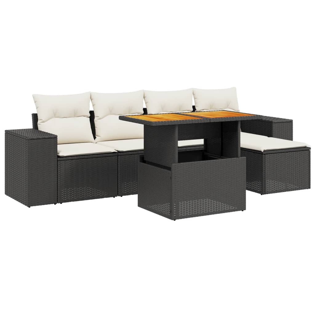 6 Piece Garden Sofa Set with Cushions Black Poly Rattan