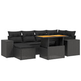 7 Piece Garden Sofa Set with Cushions Black Poly Rattan - Front View