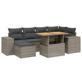 7 Piece Garden Sofa Set with Cushions Grey Poly Rattan - Front View