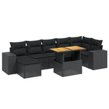 8 Piece Garden Sofa Set with Cushions Black Poly Rattan - Front View