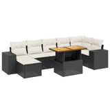 8 Piece Garden Sofa Set with Cushions Black Poly Rattan - Front View