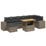 8 Piece Garden Sofa Set with Cushions Grey Poly Rattan - Front View