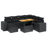8 Piece Garden Sofa Set with Cushions Black Poly Rattan - Front View