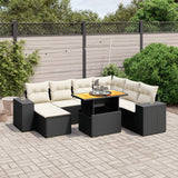 8 Piece Garden Sofa Set with Cushions Black Poly Rattan