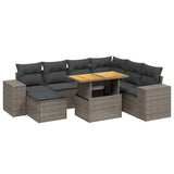 8 Piece Garden Sofa Set with Cushions Grey Poly Rattan - Front View