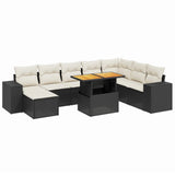 9 Piece Garden Sofa Set with Cushions Black Poly Rattan - Front View
