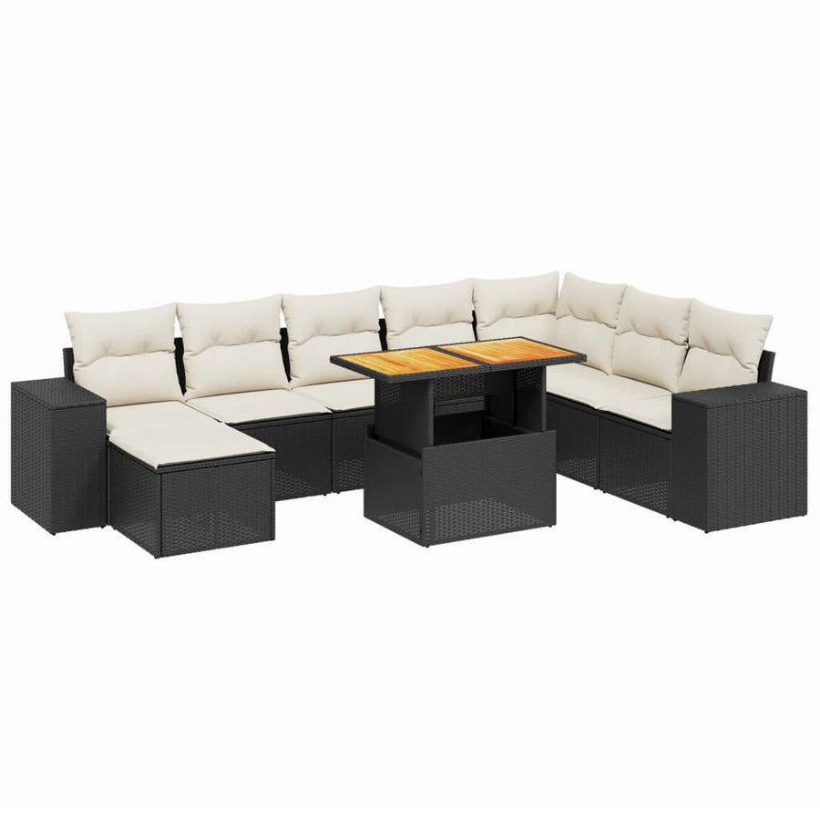9 Piece Garden Sofa Set with Cushions Black Poly Rattan