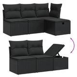 6 Piece Garden Sofa Set with Cushions Black Poly Rattan - Side View