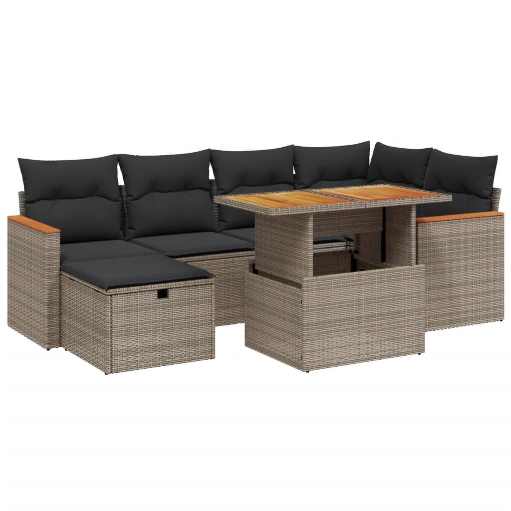 7 Piece Garden Sofa Set with Cushions Grey Poly Rattan