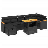 8 Piece Garden Sofa Set with Cushions Black Poly Rattan - Front View