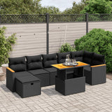 8 Piece Garden Sofa Set with Cushions Black Poly Rattan
