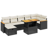 8 Piece Garden Sofa Set with Cushions Black Poly Rattan - Front View