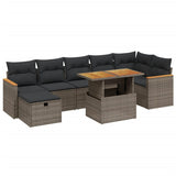 8 Piece Garden Sofa Set with Cushions Grey Poly Rattan - Front View