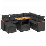 8 Piece Garden Sofa Set with Cushions Black Poly Rattan - Front View