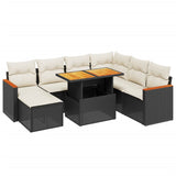 8 Piece Garden Sofa Set with Cushions Black Poly Rattan - Front View