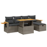 6 Piece Garden Sofa Set with Cushions Grey Poly Rattan - Front View