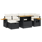 7 Piece Garden Sofa Set with Cushions Black Poly Rattan