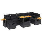 8 Piece Garden Sofa Set with Cushions Black Poly Rattan - Front View