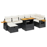 8 Piece Garden Sofa Set with Cushions Black Poly Rattan - Front View