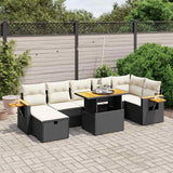 8 Piece Garden Sofa Set with Cushions Black Poly Rattan