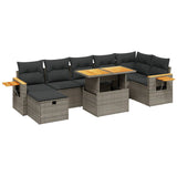 8 Piece Garden Sofa Set with Cushions Grey Poly Rattan - Front View