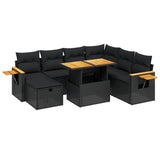 8 Piece Garden Sofa Set with Cushions Black Poly Rattan - Front View