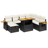 8 Piece Garden Sofa Set with Cushions Black Poly Rattan - Front View