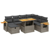 8 Piece Garden Sofa Set with Cushions Grey Poly Rattan - Front View