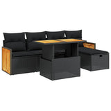 6 Piece Garden Sofa Set with Cushions Black Poly Rattan - Front View