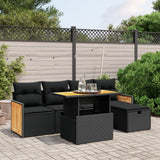 6 Piece Garden Sofa Set with Cushions Black Poly Rattan