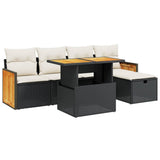 6 Piece Garden Sofa Set with Cushions Black Poly Rattan - Front View